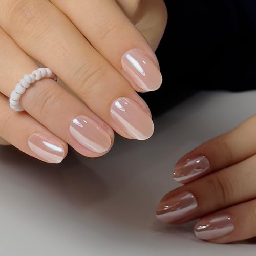 Trilumity Champagne Pearl Salon Quality Extra Short Oval Soft Gel - Champagne Pearl Press On Nails