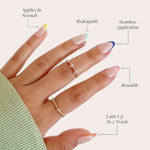 Trilumity Sprinkles Rainbow French Tip Short Almond Soft Gel - Nude Pink Press On Nails