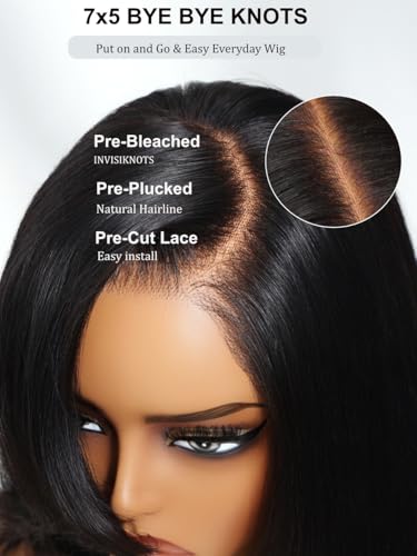 Trilumity Short Layered Bob Drawstring Bob Human Hair - Natural Black Hair Replacement Wig