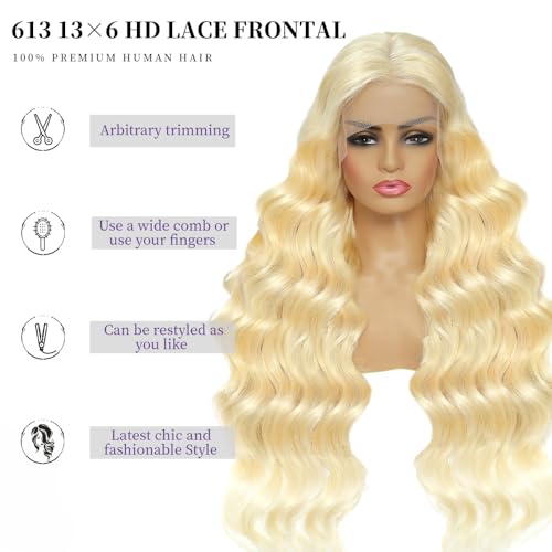 Trilumity 613 13X6 Blonde Body Wave Human Hair - Natural Black Hair Replacement Wig