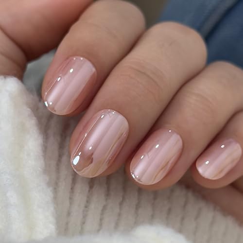 Trilumity Champagne Pearl Salon Quality Extra Short Oval Soft Gel - Champagne Pearl Press On Nails