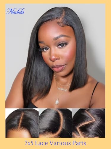 Trilumity Yaki Straight Bob Drawstring Straight Human Hair - Natural Black Hair Replacement Wig