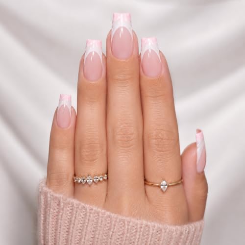 Trilumity Pink 3D Wave French Medium Square Soft Gel - Nude Pink Press On Nails