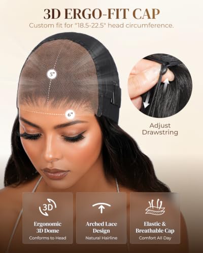 Trilumity 6X5 Glueless Wear Body Wave Human Hair - Natural Black Hair Replacement Wig