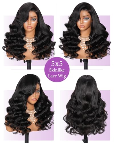 Trilumity Skinlike 5X5 Closure With Body Wave Human Hair - Natural Black Hair Replacement Wig