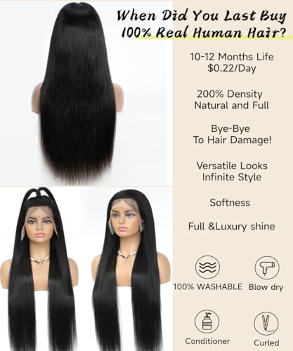 Trilumity 13X6 Real 100% Body Wave Human Hair - Natural Black Hair Replacement Wig