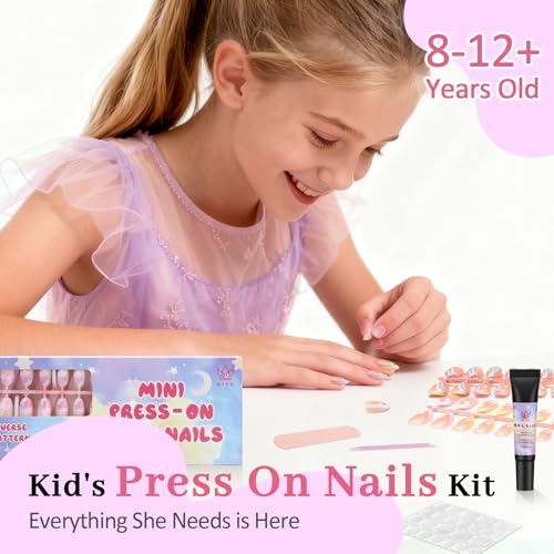 Trilumity 128 Pieces For Kids Short Almond Soft Gel - Nude Pink Press On Nails