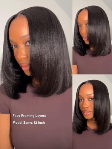 Trilumity Layered Yaki Straight Bob Straight 100% Human Hair - Natural Black Hair Replacement Wig