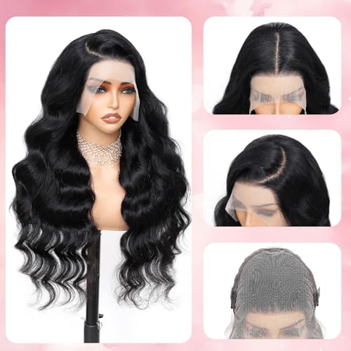 MAKATI 30 Inch Body Wave Lace Front Wigs Human Hair 13x6 HD Transparent Lace Glueless Wear and Go Wig 200 Density Pre Plucked Human Hair Wig with Baby Hair Lace Front Wig for Women