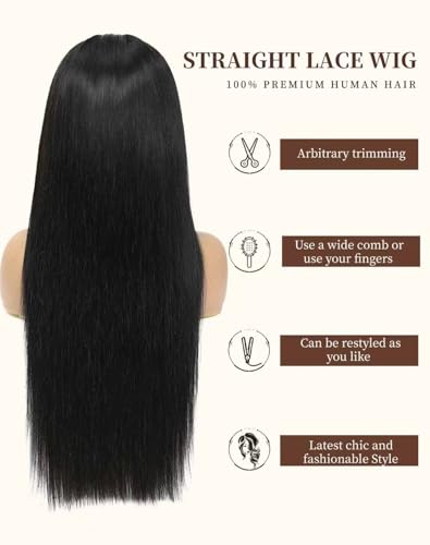 Trilumity 13X6 Straight 200 Density Straight Human Hair - Natural Black Hair Replacement Wig