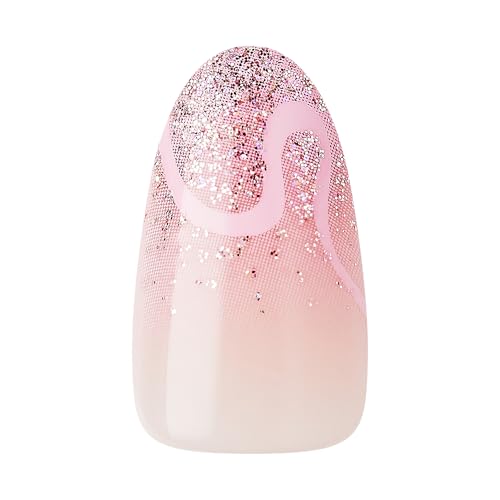 Trilumity Premium No Glue Mani Design Medium Almond Gel Reusable Set - Pink Press On Nails