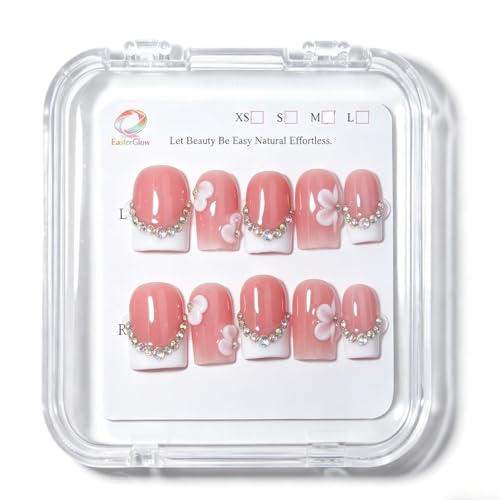 Trilumity French Reusable Salon Quality Short Square Acrylic - Pink Press On Nails