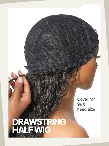 Trilumity Half Curly Human Hair - Natural Black Hair Replacement Wig