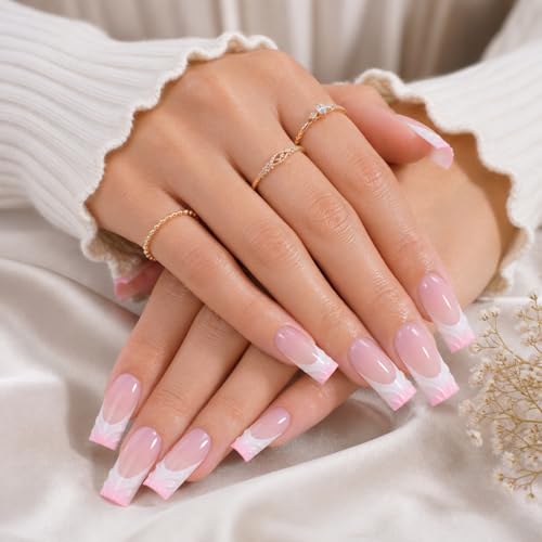 Trilumity Pink 3D Wave French Medium Square Soft Gel - Nude Pink Press On Nails