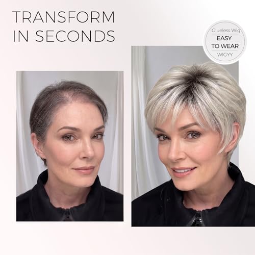 Trilumity Rooted Platinum Ash Curly Synthetic Fiber - Natural Black Hair Replacement Wig