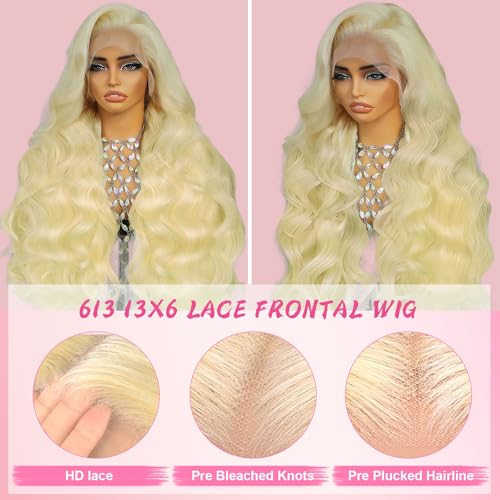 Trilumity 613 200 Density Blonde Body Wave Human Hair - Natural Black Hair Replacement Wig