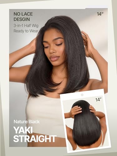 Trilumity Half Yaki Straight Human Hair - Natural Black Hair Replacement Wig