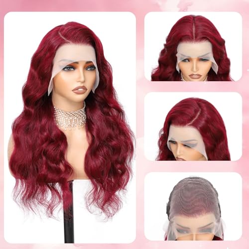 MAKATI 24 Inch 99j Burgundy Lace Front Wigs Human Hair 13x6 HD Transparent Burgundy Wig Human Hair 200 Density Pre Plucked Glueless Frontal Wigs Human Hair for Black Women