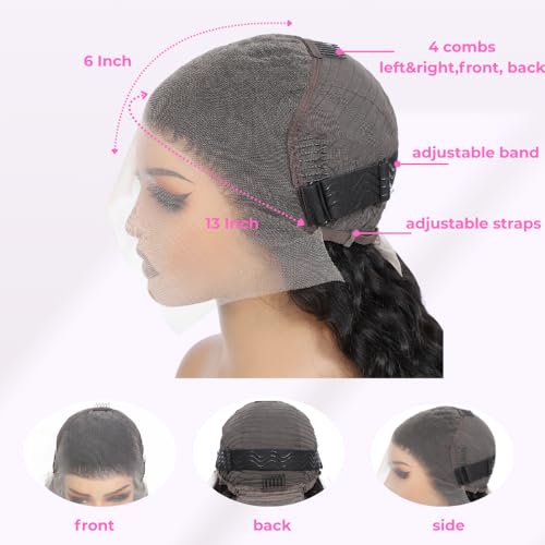 Trilumity Water 13X6 Front 200 Water Wave Human Hair - Natural Black Hair Replacement Wig