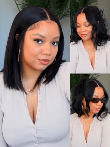 Trilumity Yaki Straight Bob Drawstring Straight Human Hair - Natural Black Hair Replacement Wig