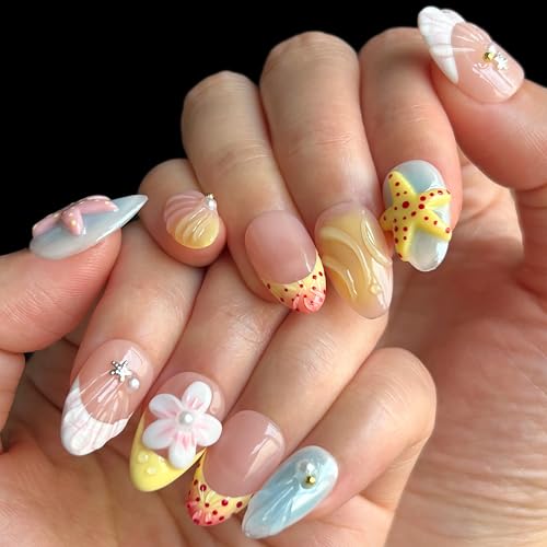 Trilumity Beach Nails Press Short Almond Acrylic - Nude Pink Press On Nails