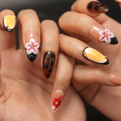 Trilumity Luxury 3D Flower French Short Almond Acrylic - Nude Pink Press On Nails
