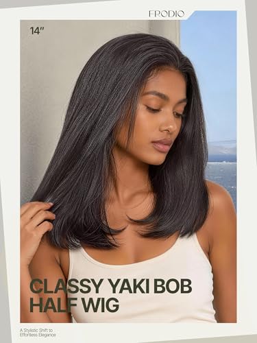 Trilumity Half Yaki Straight Human Hair - Natural Black Hair Replacement Wig