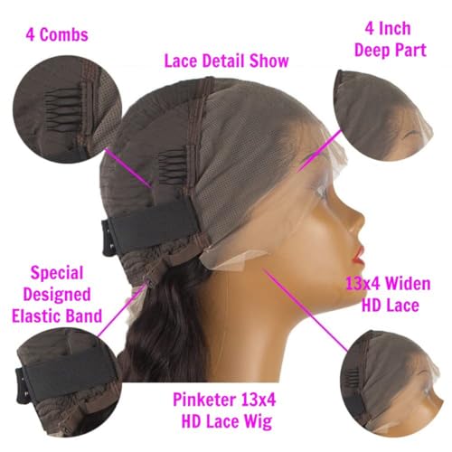 Trilumity Pinketer 13X4 Al Wet Deep Wave Human Hair - Natural Black Hair Replacement Wig