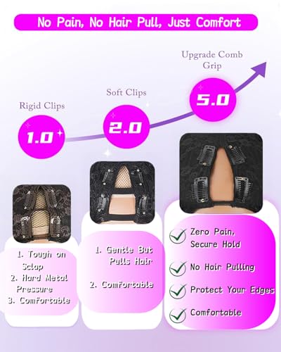 Trilumity V Part Kinkystraight With Straight Human Hair - Natural Black Hair Replacement Wig
