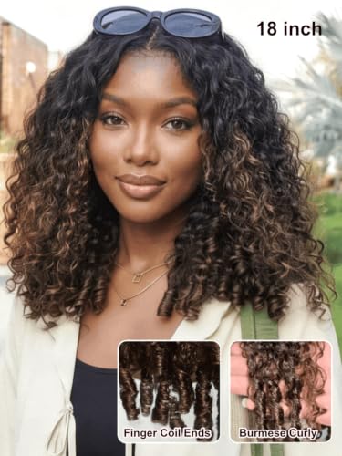 Trilumity Burmese With Finger Coil Curly Human Hair - Brown Hair Replacement Wig