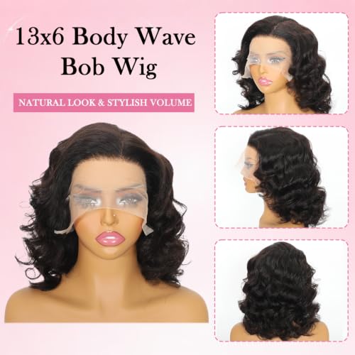Trilumity Bob 13X6 Short Glueless Body Wave Human Hair - Natural Black Hair Replacement Wig