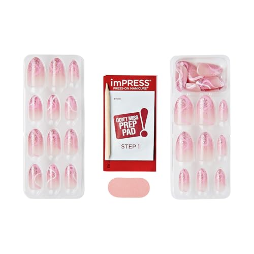 Trilumity Premium No Glue Mani Design Medium Almond Gel Reusable Set - Pink Press On Nails