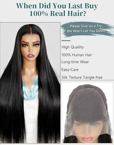 Trilumity Straight 13X6 Real 200 Straight 100% Human Hair - Natural Black Hair Replacement Wig