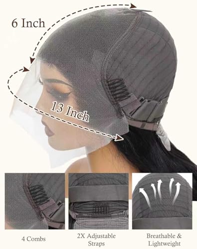 Trilumity 13X6 Straight 200 Density Straight Human Hair - Natural Black Hair Replacement Wig