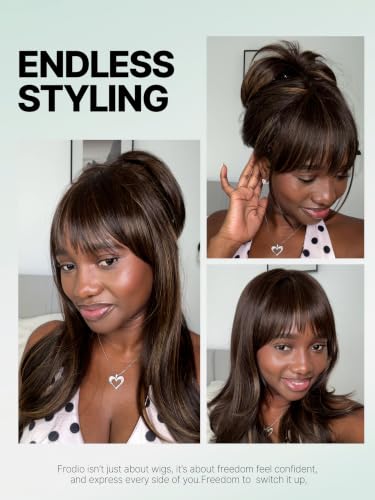 Trilumity Curtain Bang Glueless Body Wave Human Hair - Brown Hair Replacement Wig