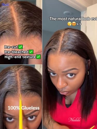 Trilumity Yaki Straight Bob Drawstring Straight Human Hair - Natural Black Hair Replacement Wig