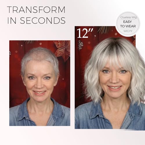 Trilumity Light Platinum Blonde Bob Synthetic Fiber - Natural Black Hair Replacement Wig