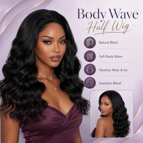 Trilumity Half 3 In 1 Body Wave Human Hair - Natural Black Hair Replacement Wig