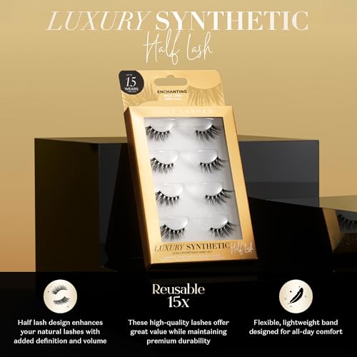 Trilumity Luxury Synthetic Half Wispy Faux Mink Fiber - Black False Lashes