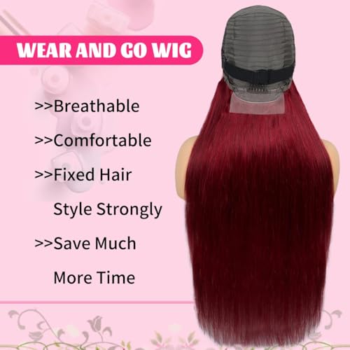 Trilumity 99J Burgundy 13X6 Straight Straight Human Hair - Burgundy Hair Replacement Wig