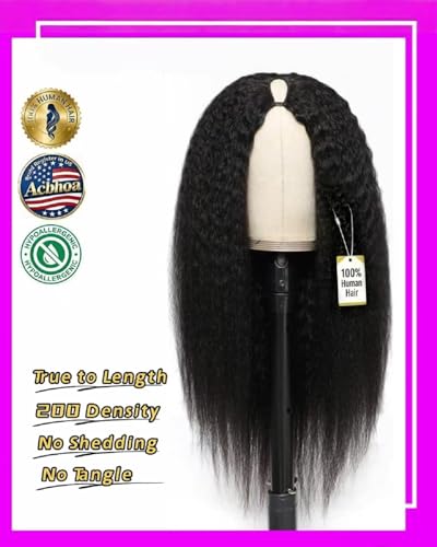 Trilumity V Part Kinkystraight With Straight Human Hair - Natural Black Hair Replacement Wig