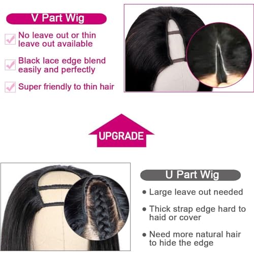 Trilumity V Part Straight Brazilian Straight Human Hair - Natural Color Hair Replacement Wig