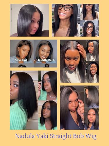 Trilumity Yaki Straight Bob Drawstring Straight Human Hair - Natural Black Hair Replacement Wig