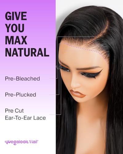 13x6 Glueless Wigs Human Hair Pre Plucked Pre Cut Upgraded Ear-to-Ear HD Lace Front Wigs Human Hair Glueless Wear and Go Drawstring Straight Frontal Wig with Tapes 220% Density 20 Inch
