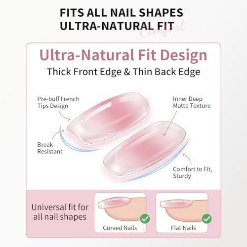 Trilumity 2 Packs French Tip Short Almond Soft Gel - Nude Pink Press On Nails