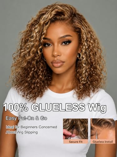 Trilumity Glueless Bob Honey Blonde Curly 100% Human Hair - Honey Blonde Hair Replacement Wig