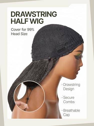 Trilumity Half Yaki Straight Human Hair - Natural Black Hair Replacement Wig