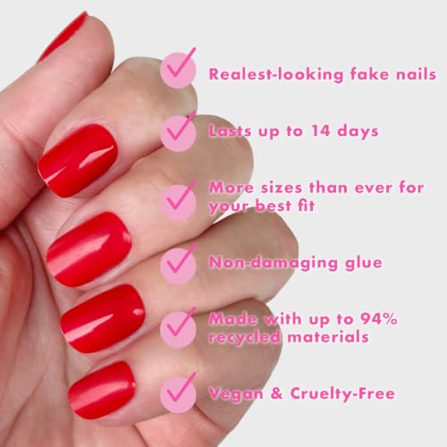 Trilumity Instant Short Squoval Soft Gel - Red Press On Nails