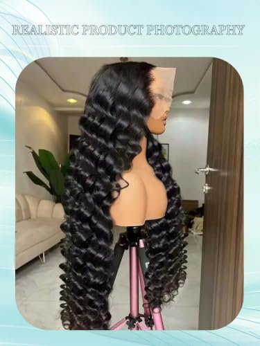 Trilumity 13X6 Synthetic Pre Plucked Deep Wave Human Hair - Natural Black Hair Replacement Wig