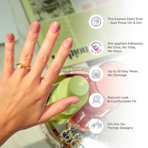 Trilumity Premium No Glue Mani Design Medium Almond Gel Reusable Set - Pink Press On Nails